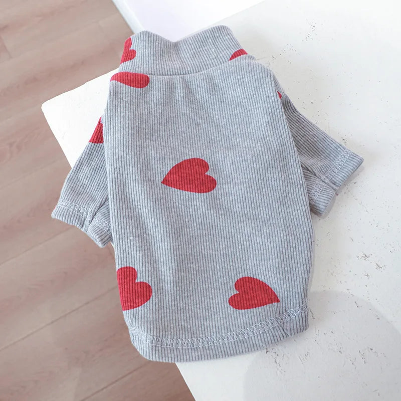 Heart Print Dog T-shirt Long Sleeve