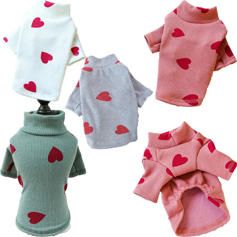 Heart Print Dog T-shirt Long Sleeve