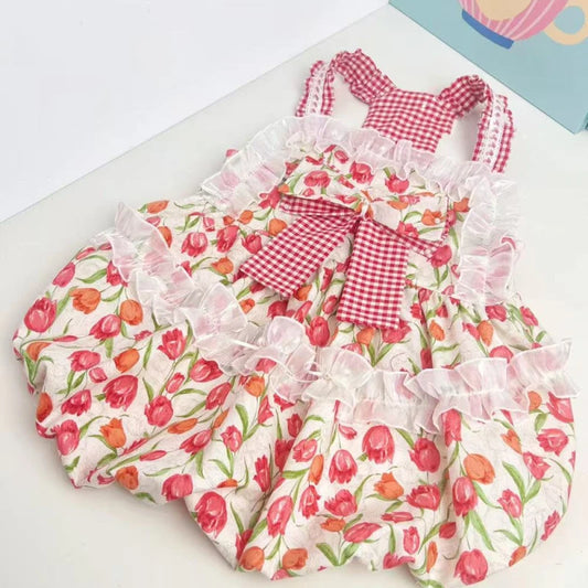 Summer Floral Pink Dog Dress